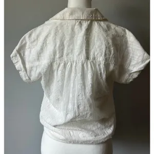 Pilcro White Collared Cropped Tie Up Blouse Top Size Extra Small thumbnail 3