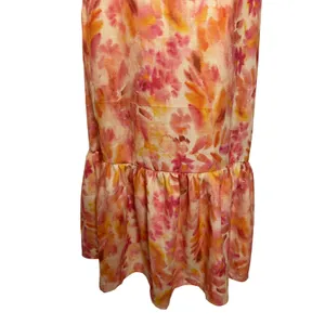 Micas Floral Ruffle Cut Out Maxi Dress Orange Pink Watercolor Size M NWT thumbnail 14