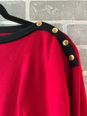 Lauren‎ Ralph Lauren Red Black Gold Button Shoulder Sweater Med Preppy Nautical thumbnail 4
