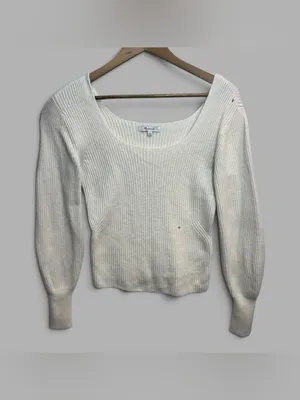 Madewell Wool Cashmere Scoop Neck Ribbed Sweater Ivory Size M AS IS thumbnail 3