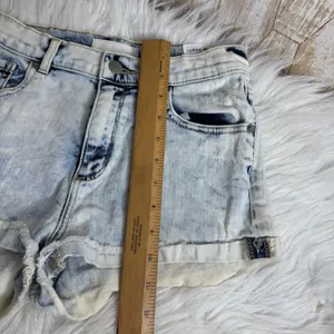 Garage Retro High Waist Acid Wash Denim Shorts Rolled Cuff‎ Distressed Size 1 thumbnail 12