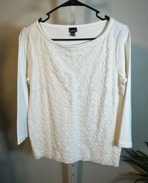 P269. Rafaella White Lace-Front Long Sleeve Top thumbnail 1
