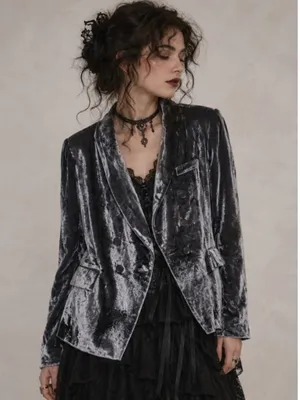 Zara Basic Collection Green Crushed Velvet Open Blazer Pockets Extra Small thumbnail 11
