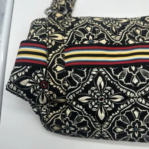 Vera Bradley Black Cream Floral Quilted Shoulder Hobo Bag Multicolor Stripe thumbnail 8