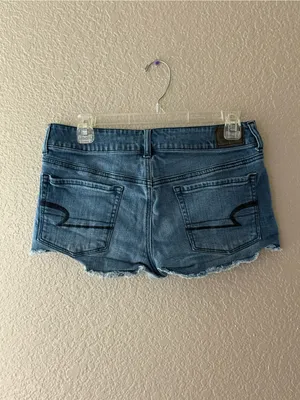 American Eagle Shortie Denim Shorts Sz 10 Low Rise Y2K Distressed Cutoff Raw thumbnail 6