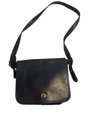 Coach Vintage Leather Crossbody Messenger Bag Black Turnlock Gold Hardware thumbnail 1