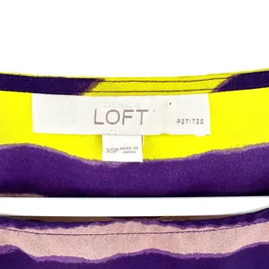 Loft size XS petite‎ yellow purple striped short sleeve blouse top shirt thumbnail 3