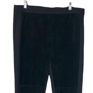 Ecru Black Faux Suede Leather Ponte Slim Leg Ankle Pants Women's Size Large thumbnail 2
