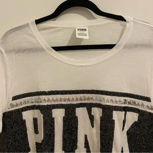 Victoria’s Secret Pink Black & White Sequin Logo T-Shirt Size L New W/O Tag thumbnail 2