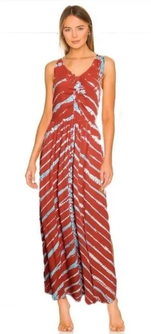 YFB Young Fabulous & Broke Sleeveless Rust‎ Orange & Blue Maxi Dress Med Tie Dye thumbnail 1