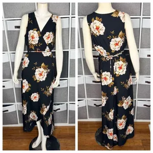 Leith True Wrap V-Neck Floral Flowy Maxi Sleeveless Dress Size Large thumbnail 2