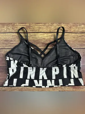 Rare Victoria’s Secret Pink Ultimate Black White Logo Unlined Sports Bra, M thumbnail 2