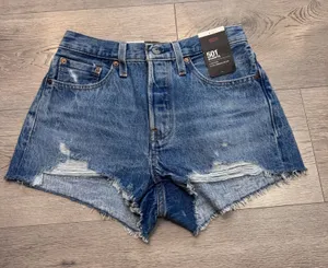 Levi's‎ Premium 501 Original High Rise Distressed Denim Shorts Medium Wash Sz 27 thumbnail 1