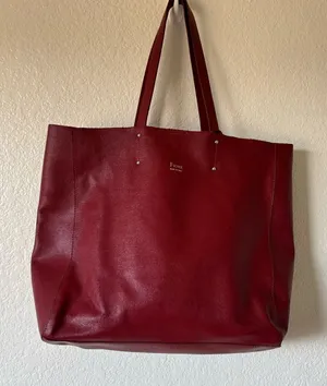 Fiore genuine Red Leather Tote red Crimson Grunge thumbnail 1