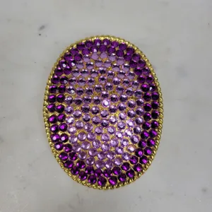 Vintage 1995 Rhinestone Belt Buckle Purple Gold Tone Oval Rope Border Y2K Retro thumbnail 3