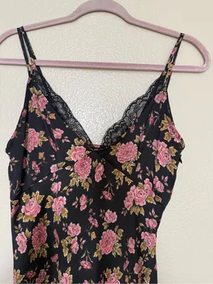 Zara Black Rose Floral Satin Maxi Slip Dress XS Lace Trim Dark Coquette Y2K thumbnail 3