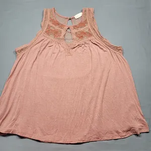Altar'd State Women Tank Size L Pink Rose Stretch Floral Lace Scoop Neck Keyhole thumbnail 1