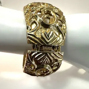 Gold tone cut out hinged bangle bracelet thumbnail 3
