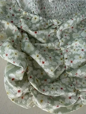 Smocked Floral Puff Sleeve Top - Light Sage Green thumbnail 3