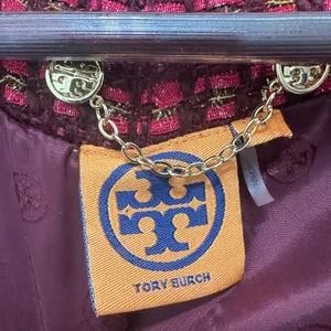 Tory Burch Tweed Boucle‎ Blazer Red Gold Metallic Designer Luxe Preppy Women 8 thumbnail 4