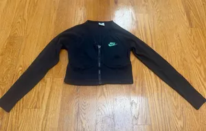 🍎Nike Black Cropped Zip Jacket with Teal Swoosh thumbnail 1