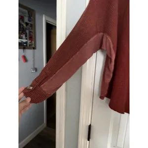 Bluivy Shacket Women ML Rust Waffle Knit‎ Button Down Contrast Panel Oversized Orange Size L thumbnail 5