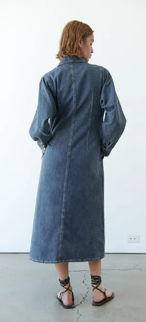 Zara Dress oversize midi denim jeans long sleeve collar casual thumbnail 6