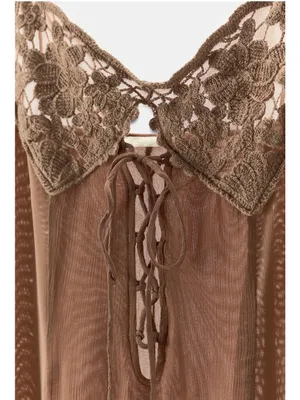 Zara NWT dusty pink Lace crochet bust Slip Maxi flowy mesh Dress thumbnail 10