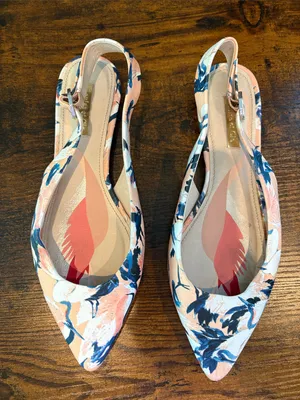 Louise et Cie Peach Navy Floral Pointed Leather Slingback Flats Size 8 thumbnail 1