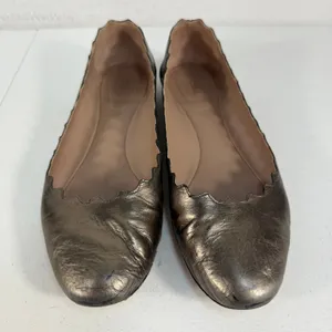 Chloe 38.5 US 8.5 Ballet Flats Lauren Scalloped Metallic Bronze Leather Shoes‎ thumbnail 3
