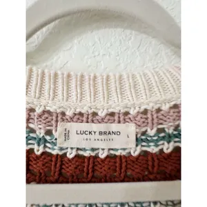 Lucky Brand Striped Crochet Open Knit Cardigan Sweater Size L thumbnail 4