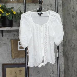 NWT BCX Juniors Lace-Trim Tie-Hem Peasant Top 1080F2K White L thumbnail 2