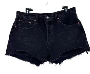 Levi’s Black High Rise Distressed 5 pockets raw hem Denim Shorts W31 thumbnail 1
