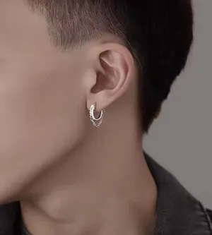 925 Silver Plated Chain Hoop Earrings for Men Women,Punk Hip Hop Earrings thumbnail 4