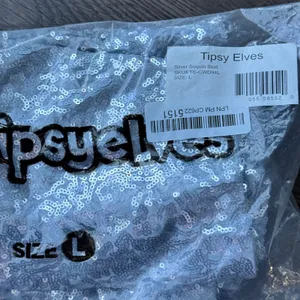 NWT Tipsy Elves Silver Sequin Mini Skirt Womens Size L Stretch Zip Bodycon Party thumbnail 3