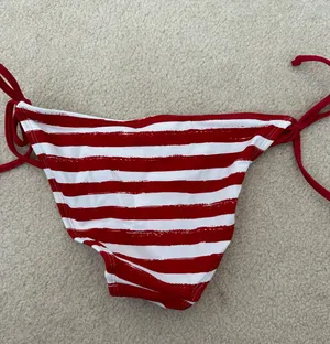 Red and White Striped Cheeky Bikini Bottom thumbnail 2