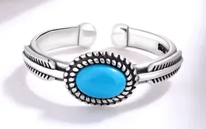 NEW Women's Boho Turquoise Ring, 925 Sterling Silver‎ Adjustable thumbnail 1