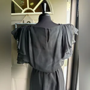 Vintage 60/70s black chiffon flutter sleeve belted dress, size medium large thumbnail 11