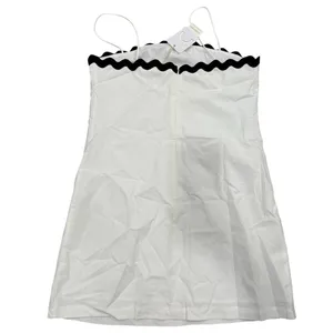 Commense Linen Cotton Minimalist Casual White Black Trim Dress Large thumbnail 6