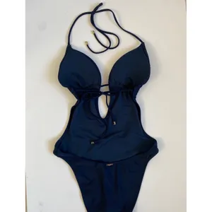 Abercrombie & Fitch Navy Blue Ruffle Plunge‎ Halter One Piece Swimsuit Small NEW thumbnail 11