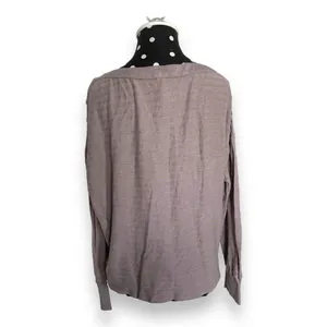 Anthropologie Womens Top Sz M Gray‎ Striped Long Sleeve Buttons Boat Neckline thumbnail 5