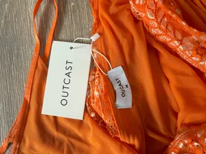 NWT SKIRT ONLY Orange mesh mini skirt with lace #mesh #beach #club #festival #miniskirt thumbnail 2