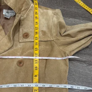 Y2K Live a Little Tan Suede Leather Double Breasted Pea Coat Jacket Small Preppy thumbnail 15