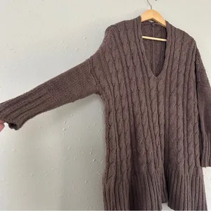 Free People Mushroom Oversized Sweater Brown Tan Casual Comfy Winter Neutral thumbnail 4