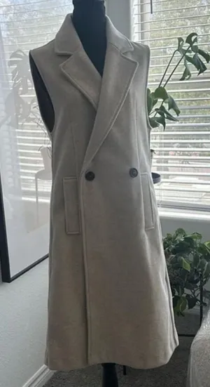 Zara Beige Double-Breasted Vest Coat thumbnail 1