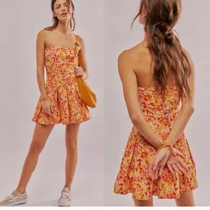 NWOT Free People Made Me Smile Printed Mini Dress Citrus Combo XL thumbnail 2