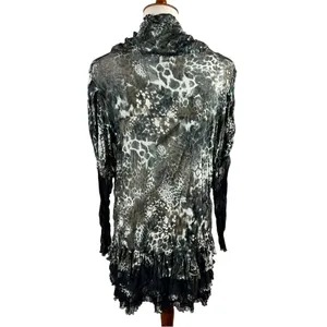 Puli Leopard Print Mesh Tunic Top Ruffle Lace Hem Size Large thumbnail 2