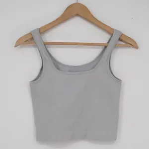 OQQ Womens Ribbed Seamless Crop Tank Top Light Grey Athletic Scoop Neck Large thumbnail 3