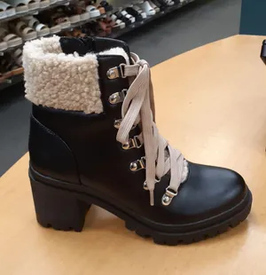Soda Black Shepra Lined Lug Sole Lace Up Chunky Heel Boot thumbnail 2