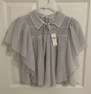 Anthropologie Maeve Short Sleeve Bow Collared Sheer Swing Blouse NWT Size XS thumbnail 1